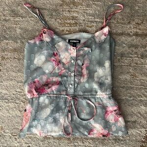 Express Floral Spaghetti Strap Tie-Waist Cami